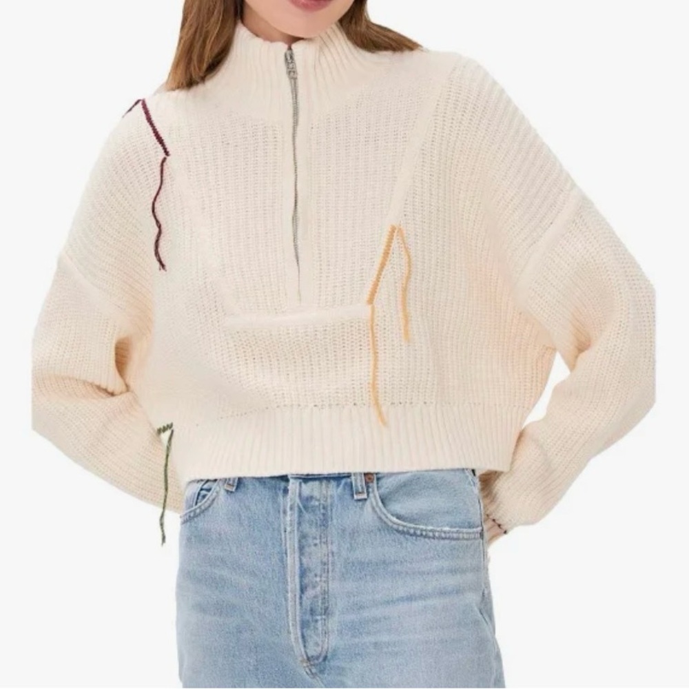 STAUD Cream Turtleneck Sweater with Zipper